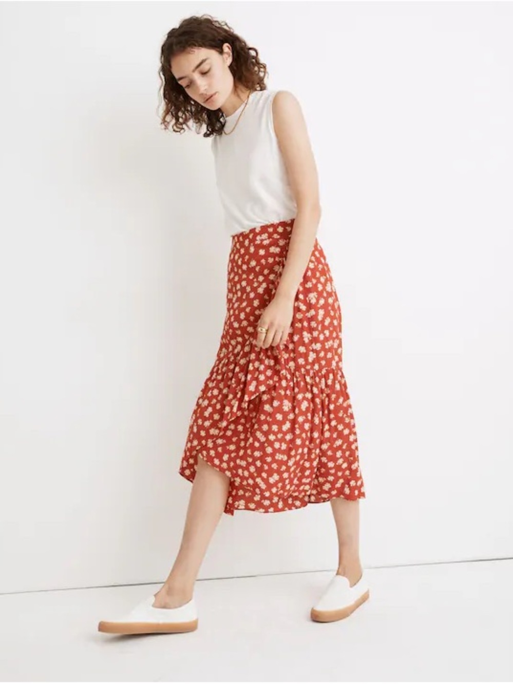 MADEWELL Ruffle-Wrap Midi Skirt - Happy Hibiscus
